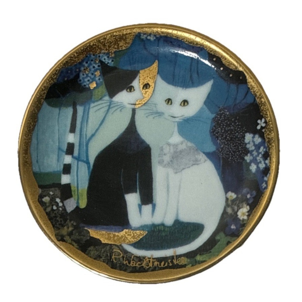 Goebel R. Wachtmeister Micio E Micia 3.75" Mini Cat Plate Gold Signed Germany
